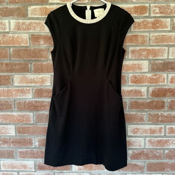 Kate Spade Daria Cap Sleeve Black Dress Women’s 4 White Trim A Line Ponte Knit - Picture 2 of 11